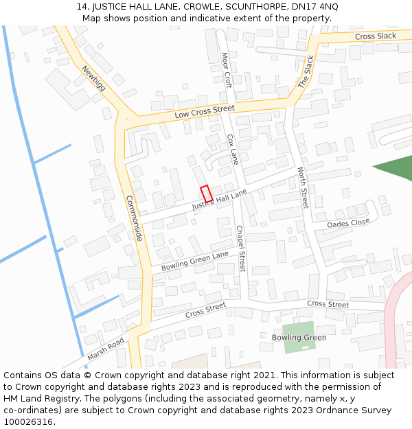 14, JUSTICE HALL LANE, CROWLE, SCUNTHORPE, DN17 4NQ: Location map and indicative extent of plot