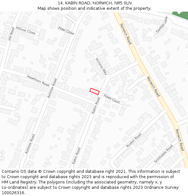 14, KABIN ROAD, NORWICH, NR5 0LN: Location map and indicative extent of plot