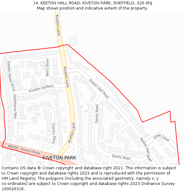 14, KEETON HALL ROAD, KIVETON PARK, SHEFFIELD, S26 6NJ: Location map and indicative extent of plot
