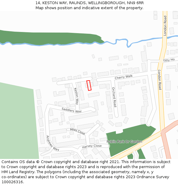 14, KESTON WAY, RAUNDS, WELLINGBOROUGH, NN9 6RR: Location map and indicative extent of plot