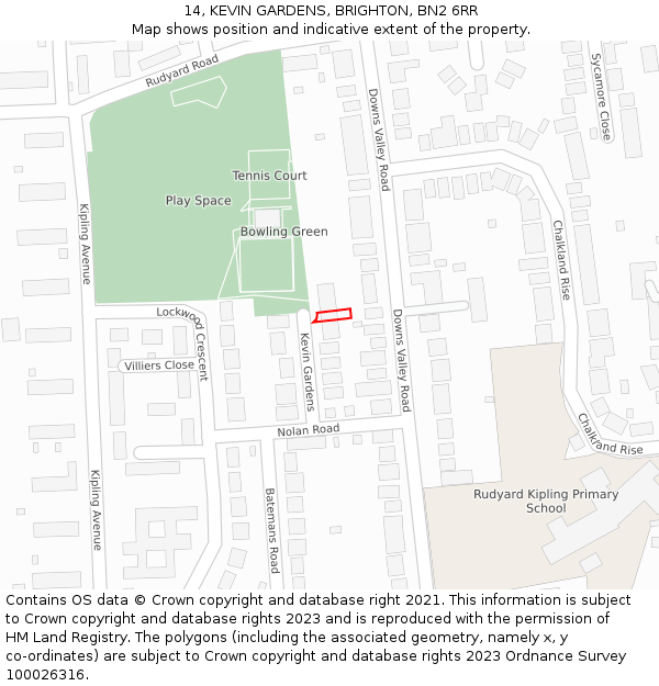 14, KEVIN GARDENS, BRIGHTON, BN2 6RR: Location map and indicative extent of plot
