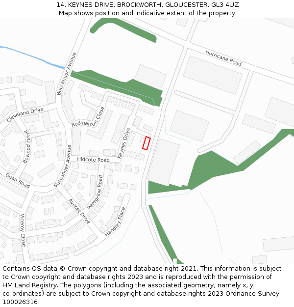 14, KEYNES DRIVE, BROCKWORTH, GLOUCESTER, GL3 4UZ: Location map and indicative extent of plot