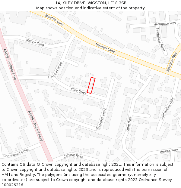 14, KILBY DRIVE, WIGSTON, LE18 3SR: Location map and indicative extent of plot