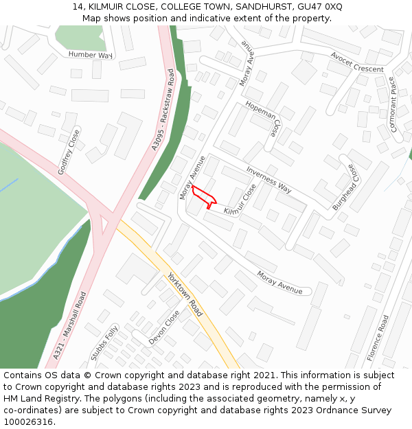 14, KILMUIR CLOSE, COLLEGE TOWN, SANDHURST, GU47 0XQ: Location map and indicative extent of plot