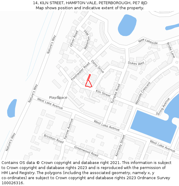 14, KILN STREET, HAMPTON VALE, PETERBOROUGH, PE7 8JD: Location map and indicative extent of plot