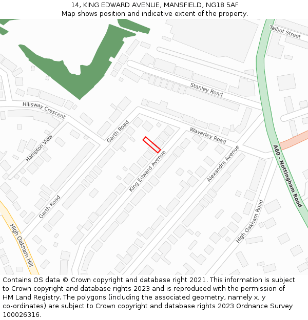 14, KING EDWARD AVENUE, MANSFIELD, NG18 5AF: Location map and indicative extent of plot