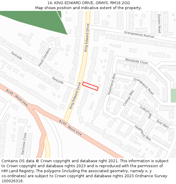 14, KING EDWARD DRIVE, GRAYS, RM16 2GG: Location map and indicative extent of plot