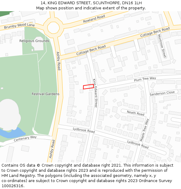 14, KING EDWARD STREET, SCUNTHORPE, DN16 1LH: Location map and indicative extent of plot
