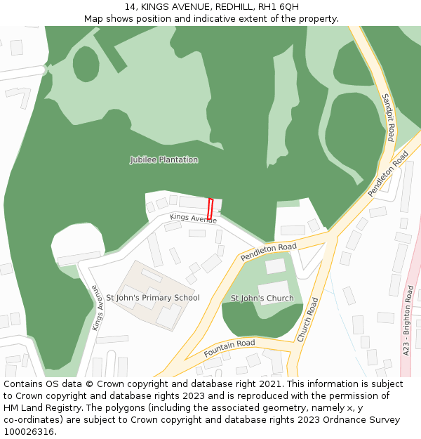 14, KINGS AVENUE, REDHILL, RH1 6QH: Location map and indicative extent of plot