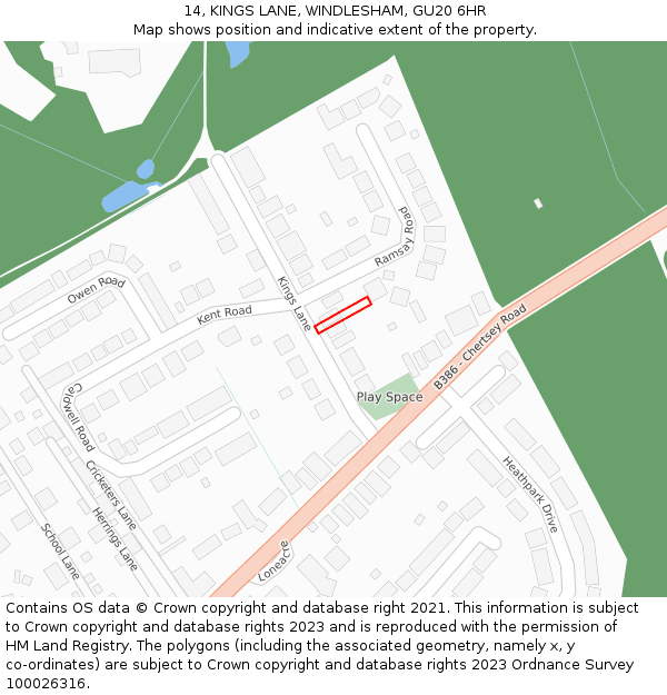14, KINGS LANE, WINDLESHAM, GU20 6HR: Location map and indicative extent of plot