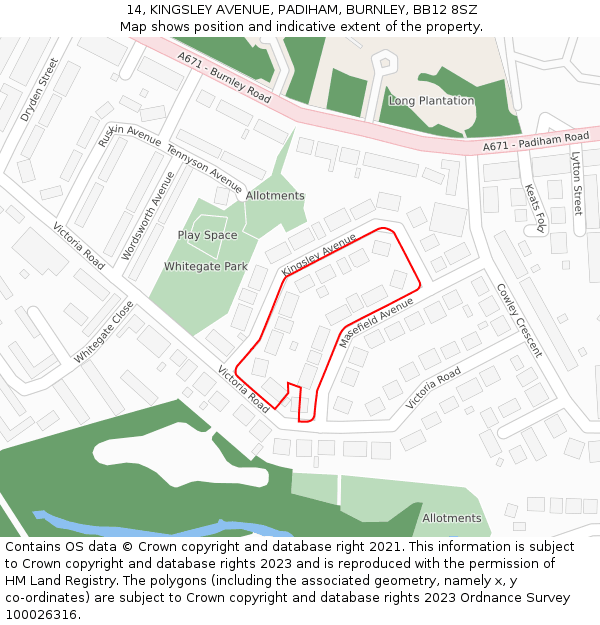 14, KINGSLEY AVENUE, PADIHAM, BURNLEY, BB12 8SZ: Location map and indicative extent of plot