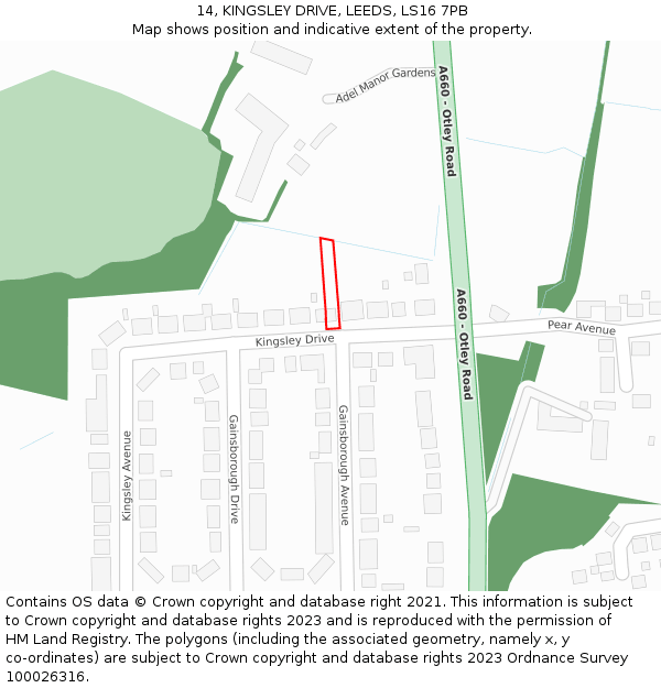 14, KINGSLEY DRIVE, LEEDS, LS16 7PB: Location map and indicative extent of plot