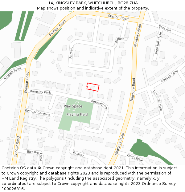 14, KINGSLEY PARK, WHITCHURCH, RG28 7HA: Location map and indicative extent of plot