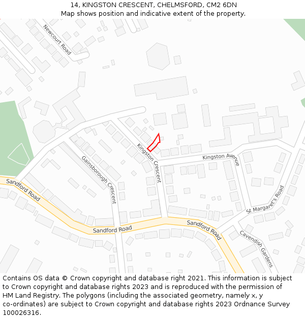 14, KINGSTON CRESCENT, CHELMSFORD, CM2 6DN: Location map and indicative extent of plot