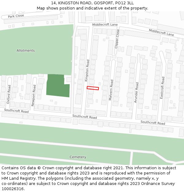 14, KINGSTON ROAD, GOSPORT, PO12 3LL: Location map and indicative extent of plot