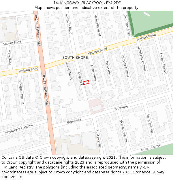 14, KINGSWAY, BLACKPOOL, FY4 2DF: Location map and indicative extent of plot