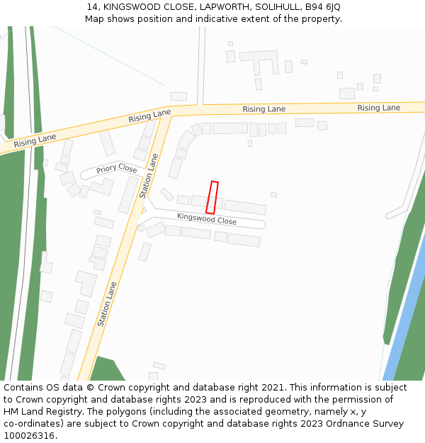14, KINGSWOOD CLOSE, LAPWORTH, SOLIHULL, B94 6JQ: Location map and indicative extent of plot