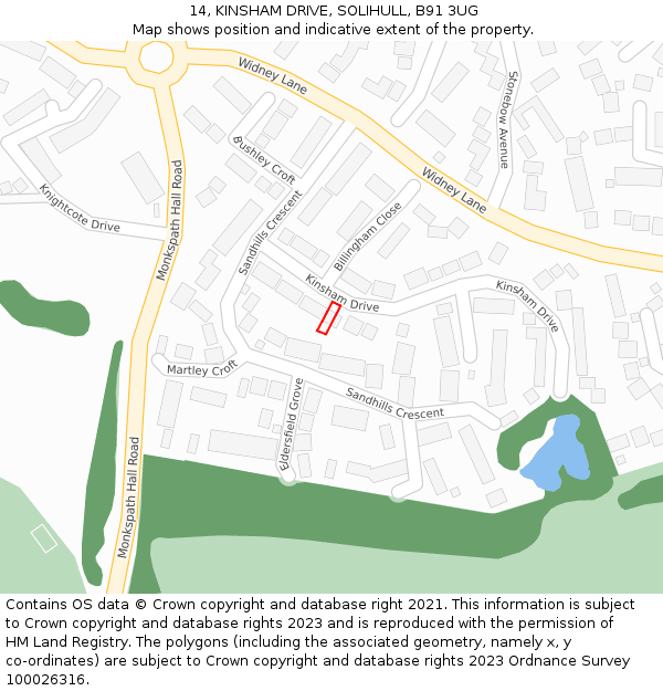14, KINSHAM DRIVE, SOLIHULL, B91 3UG: Location map and indicative extent of plot