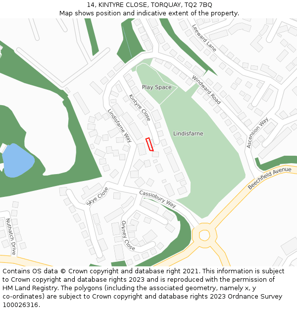14, KINTYRE CLOSE, TORQUAY, TQ2 7BQ: Location map and indicative extent of plot