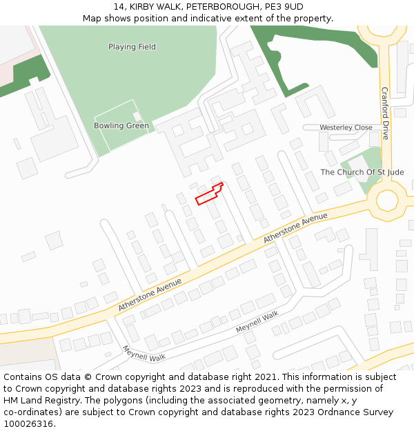 14, KIRBY WALK, PETERBOROUGH, PE3 9UD: Location map and indicative extent of plot
