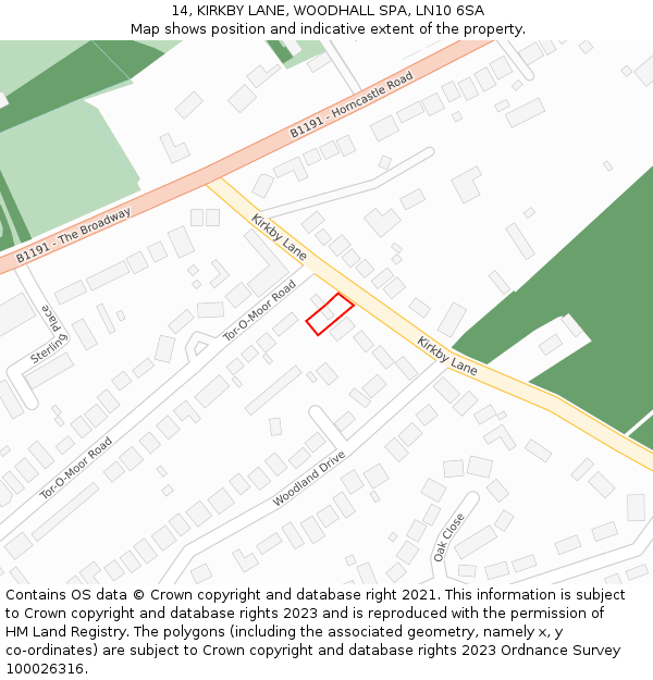 14, KIRKBY LANE, WOODHALL SPA, LN10 6SA: Location map and indicative extent of plot