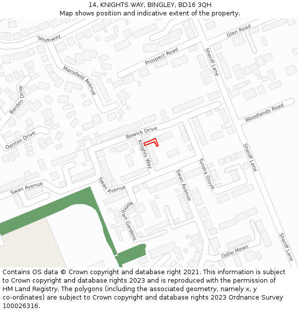 14, KNIGHTS WAY, BINGLEY, BD16 3QH: Location map and indicative extent of plot