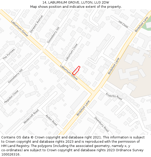 14, LABURNUM GROVE, LUTON, LU3 2DW: Location map and indicative extent of plot