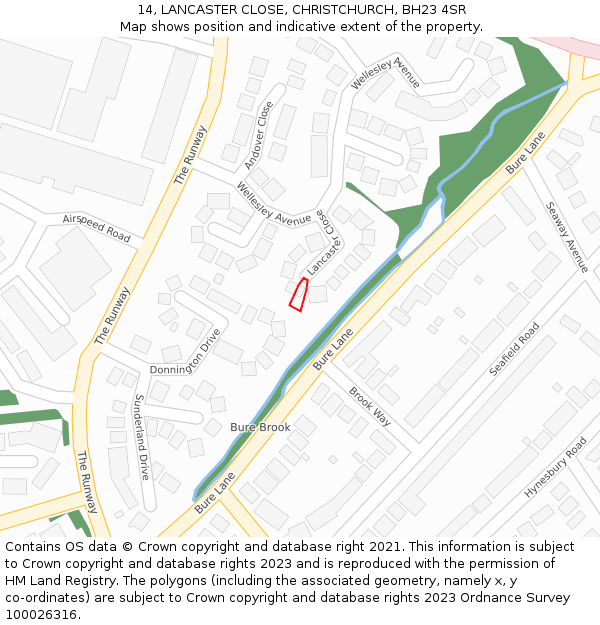 14, LANCASTER CLOSE, CHRISTCHURCH, BH23 4SR: Location map and indicative extent of plot