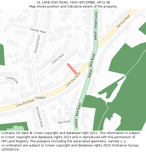 14, LANE END ROAD, HIGH WYCOMBE, HP12 4JF: Location map and indicative extent of plot