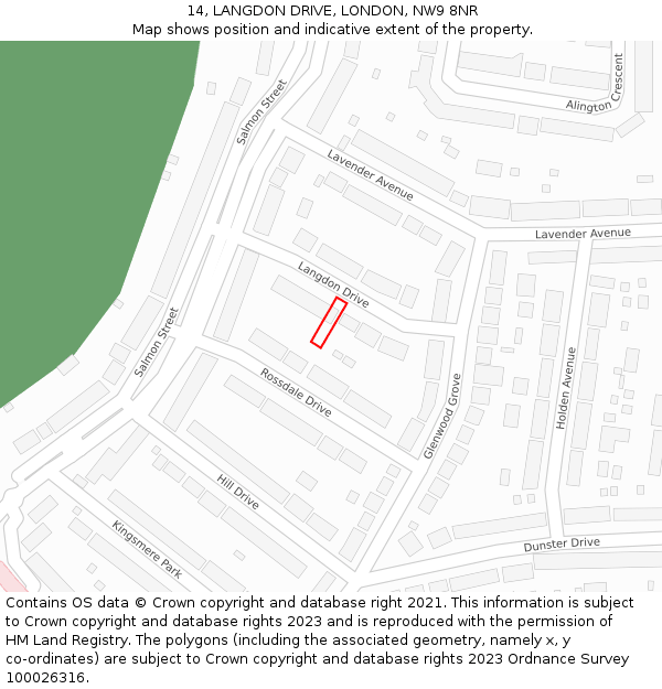 14, LANGDON DRIVE, LONDON, NW9 8NR: Location map and indicative extent of plot