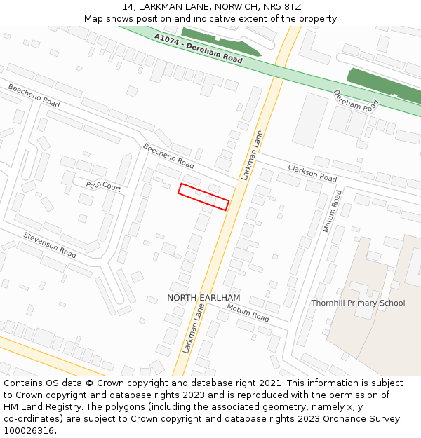 14, LARKMAN LANE, NORWICH, NR5 8TZ: Location map and indicative extent of plot