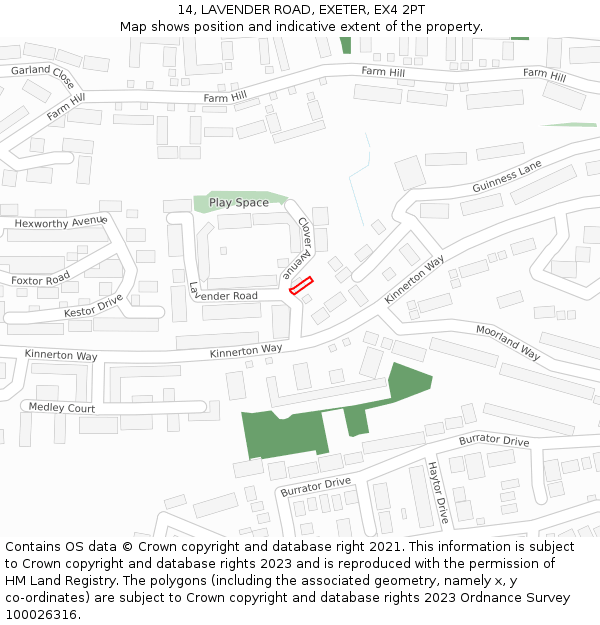 14, LAVENDER ROAD, EXETER, EX4 2PT: Location map and indicative extent of plot