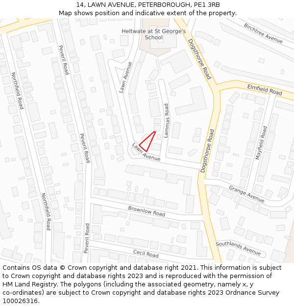 14, LAWN AVENUE, PETERBOROUGH, PE1 3RB: Location map and indicative extent of plot