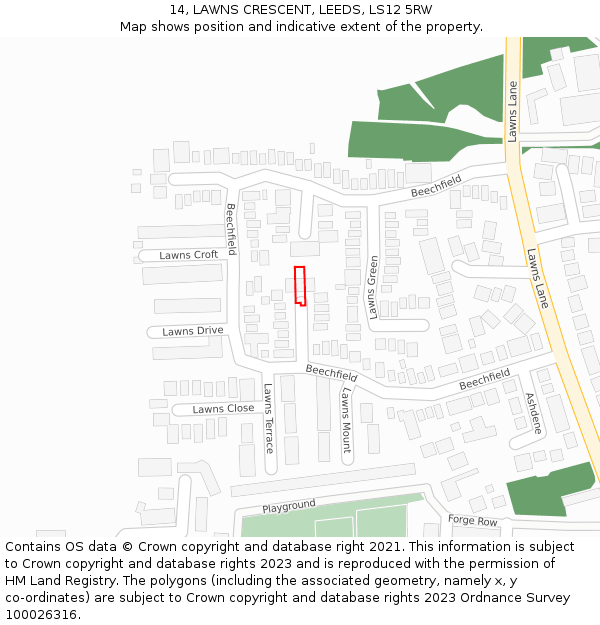 14, LAWNS CRESCENT, LEEDS, LS12 5RW: Location map and indicative extent of plot