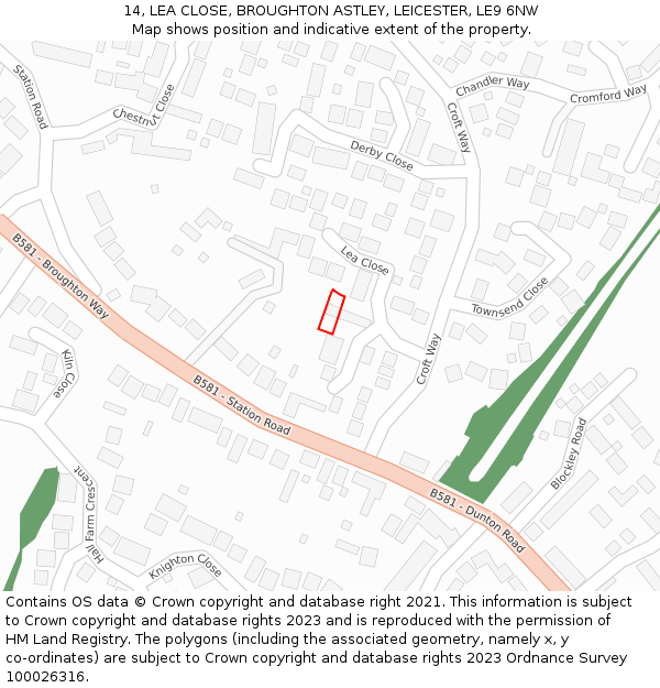 14, LEA CLOSE, BROUGHTON ASTLEY, LEICESTER, LE9 6NW: Location map and indicative extent of plot