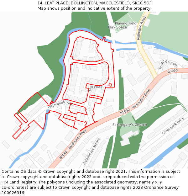 14, LEAT PLACE, BOLLINGTON, MACCLESFIELD, SK10 5DF: Location map and indicative extent of plot
