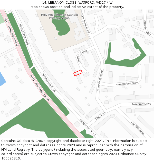 14, LEBANON CLOSE, WATFORD, WD17 4JW: Location map and indicative extent of plot