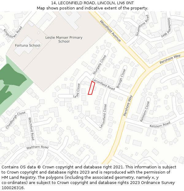 14, LECONFIELD ROAD, LINCOLN, LN6 0NT: Location map and indicative extent of plot