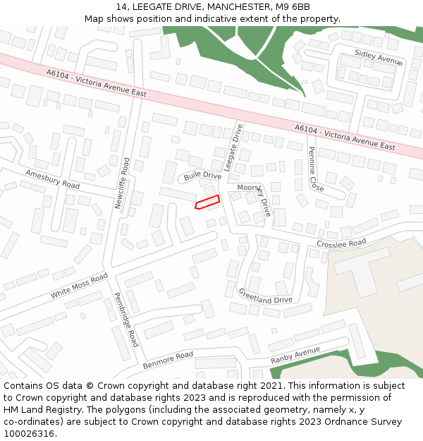 14, LEEGATE DRIVE, MANCHESTER, M9 6BB: Location map and indicative extent of plot