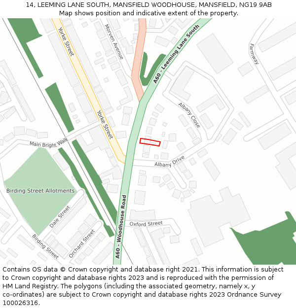 14, LEEMING LANE SOUTH, MANSFIELD WOODHOUSE, MANSFIELD, NG19 9AB: Location map and indicative extent of plot