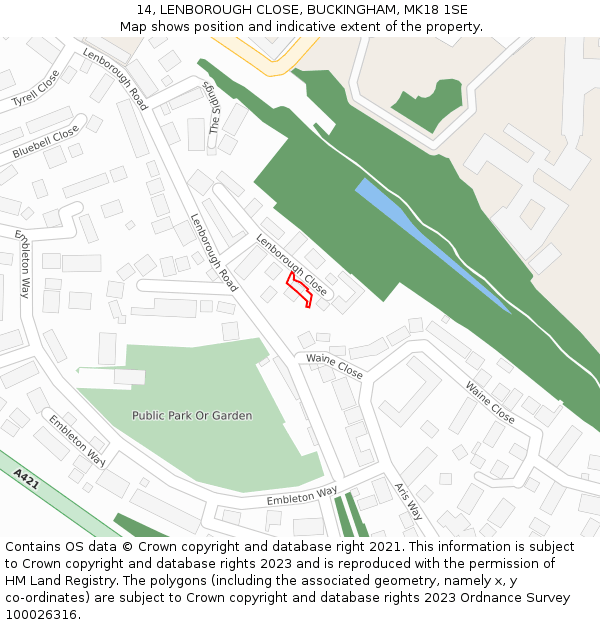 14, LENBOROUGH CLOSE, BUCKINGHAM, MK18 1SE: Location map and indicative extent of plot
