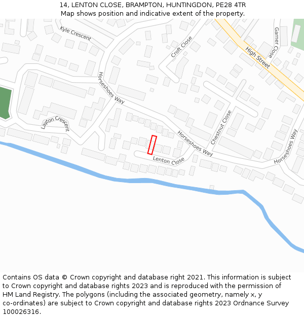 14, LENTON CLOSE, BRAMPTON, HUNTINGDON, PE28 4TR: Location map and indicative extent of plot
