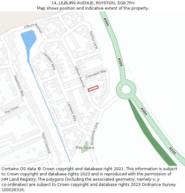 14, LILBURN AVENUE, ROYSTON, SG8 7FH: Location map and indicative extent of plot