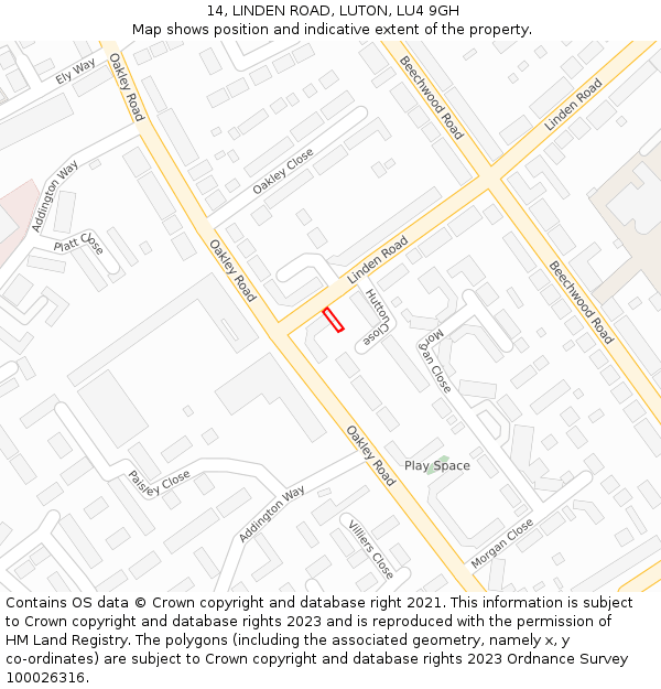 14, LINDEN ROAD, LUTON, LU4 9GH: Location map and indicative extent of plot