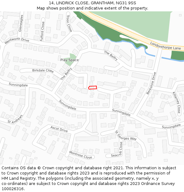 14, LINDRICK CLOSE, GRANTHAM, NG31 9SS: Location map and indicative extent of plot