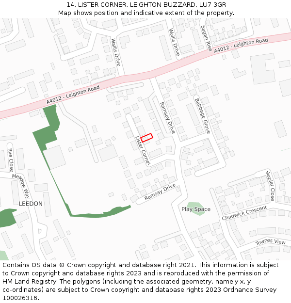 14, LISTER CORNER, LEIGHTON BUZZARD, LU7 3GR: Location map and indicative extent of plot