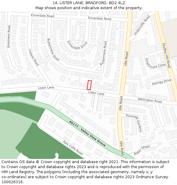 14, LISTER LANE, BRADFORD, BD2 4LZ: Location map and indicative extent of plot