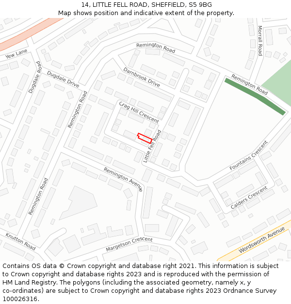 14, LITTLE FELL ROAD, SHEFFIELD, S5 9BG: Location map and indicative extent of plot