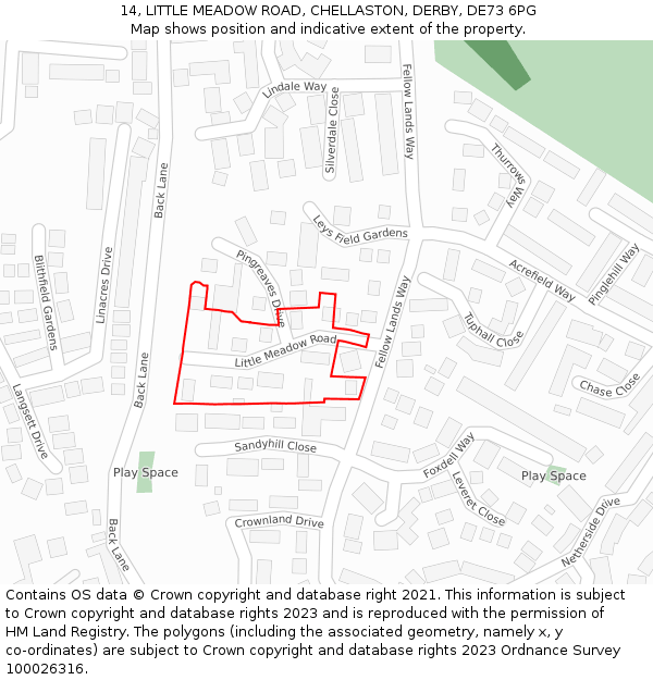 14, LITTLE MEADOW ROAD, CHELLASTON, DERBY, DE73 6PG: Location map and indicative extent of plot