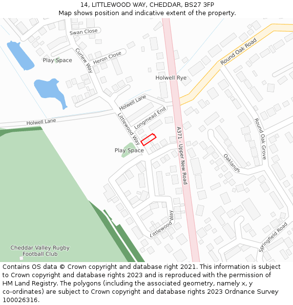 14, LITTLEWOOD WAY, CHEDDAR, BS27 3FP: Location map and indicative extent of plot